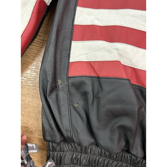Oscar Piel American Flag MAGA Leather Jacket  Perfect Leather USA Mens Large VTG - Picture 15 of 16